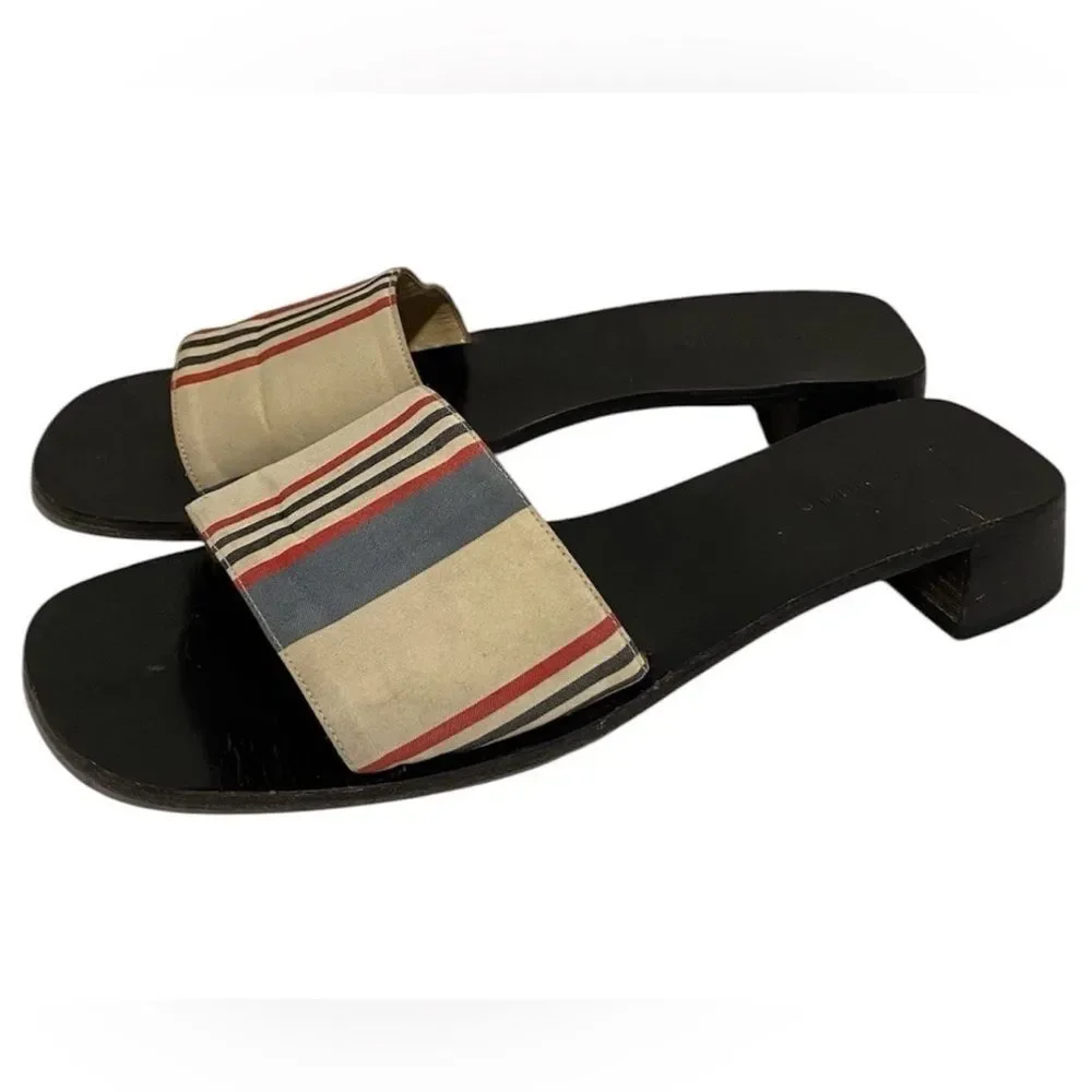 Kate Spade New York Mirabel Sarat Striped Canvas Fabric Heeled Sandals Size 6.5M
